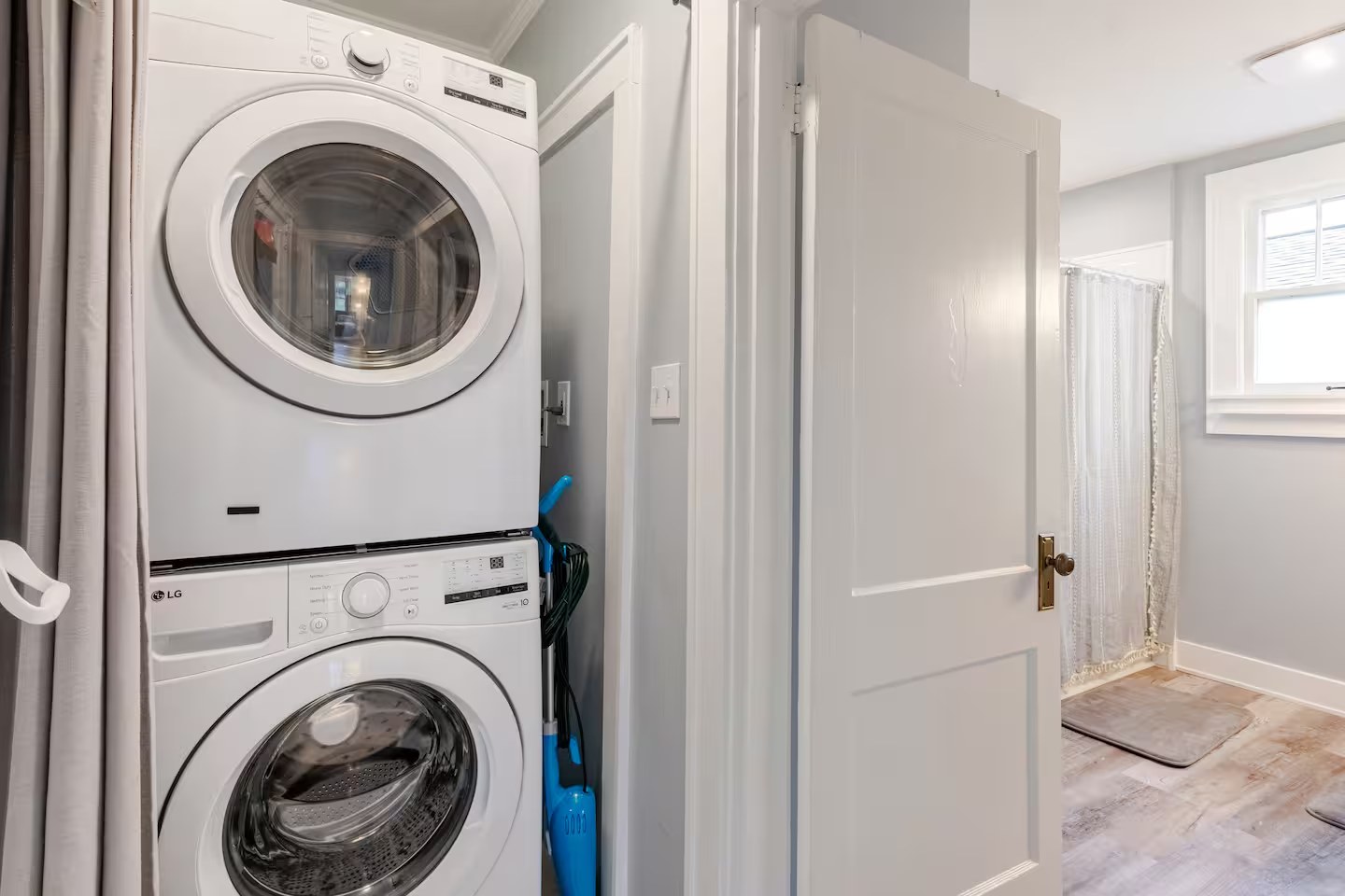 Laundry room after restoration: clean lines and functional update