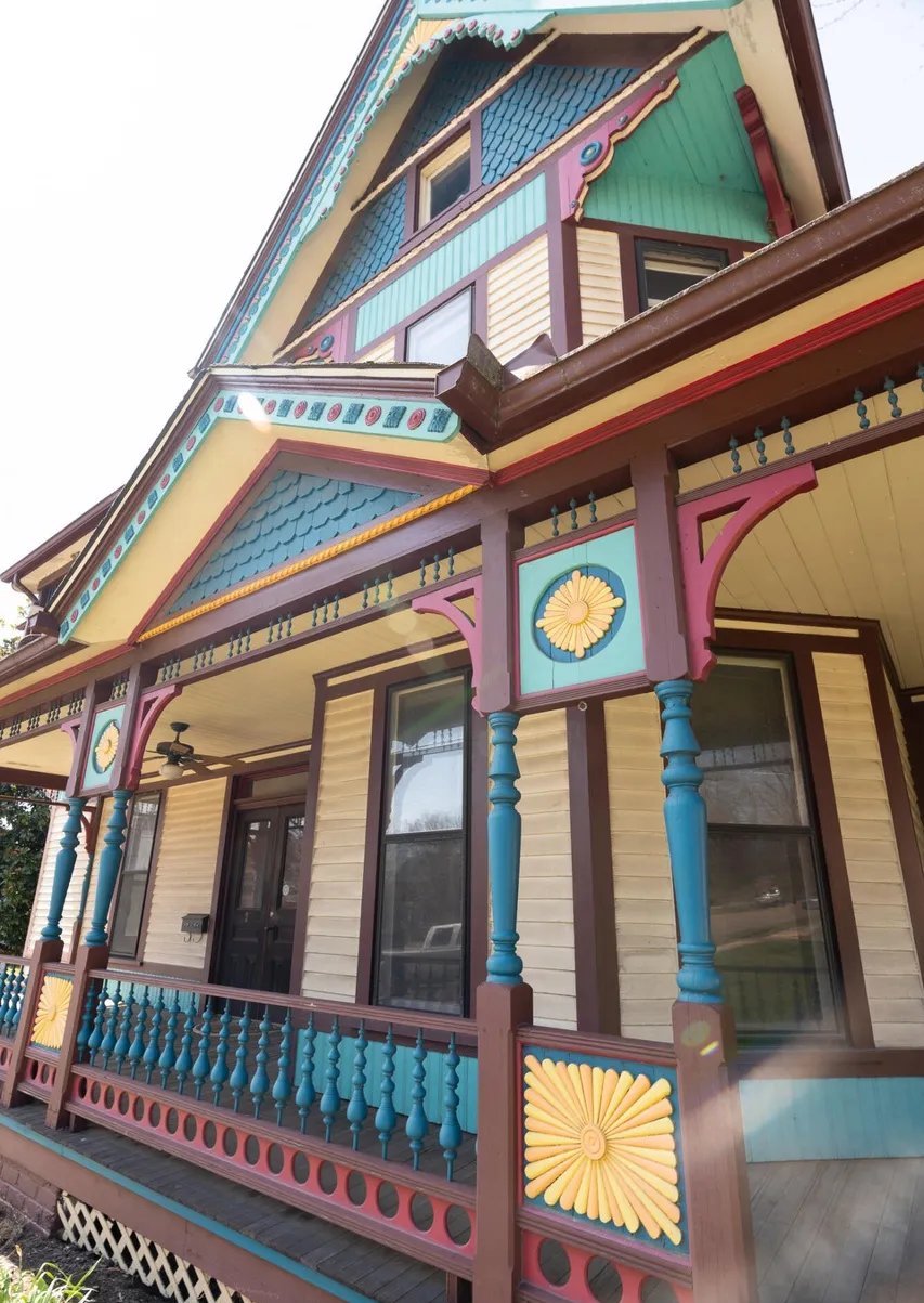 Restored Victorian porch detail at 1635 Washington Avenue, a George Barber house in Knoxville